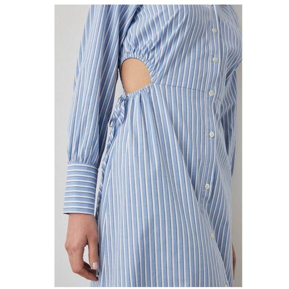 Rails Holly Long Sleeve Shirt Dress in Lucia Blue White Stripe Midi Cotton Sz M - Picture 4 of 9